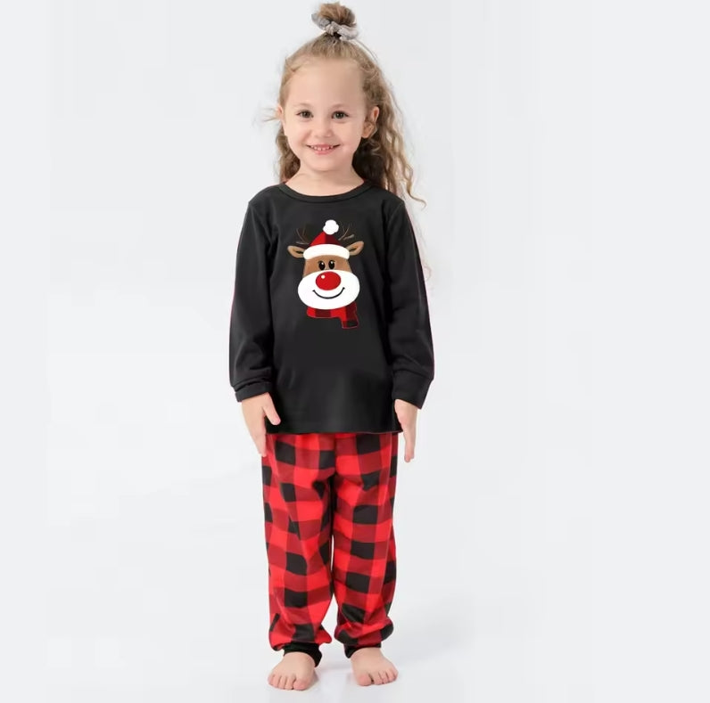 Matching Family Christmas Pajamas Set - Buffalo Plaid Red & Reindeer Design