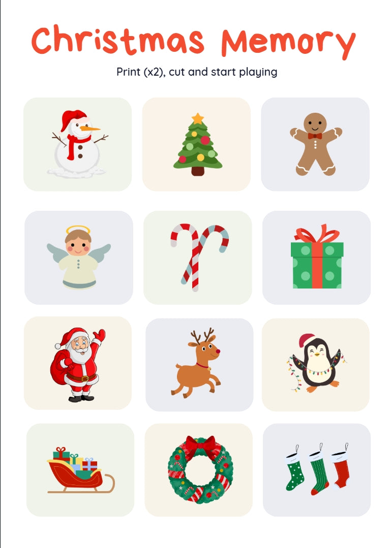 “Christmas Memory Game” – Printable Holiday Matching Cards for Kids &amp; Families